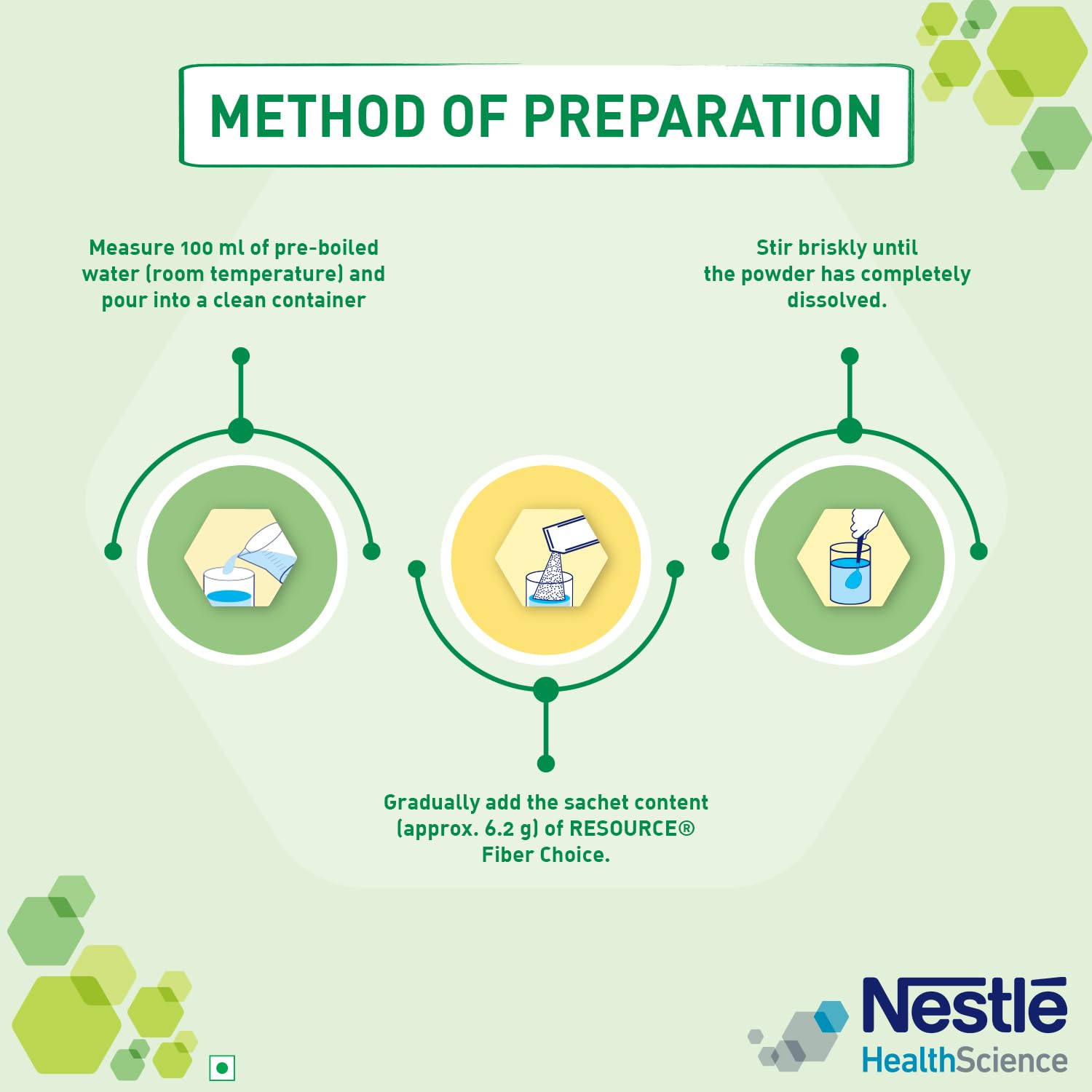 Step-by-step preparation method for a Nestle product on a green background