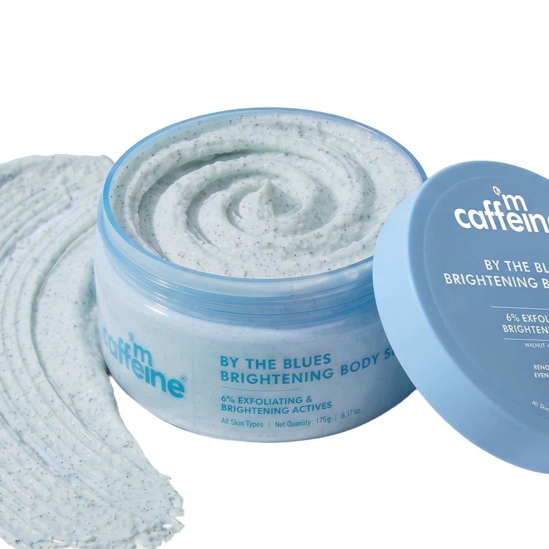 mCaffeine 2-in-1 By The Blues Exfoliating & Brightening Body Scrub | 6% Multi-Action Actives with Niacinamide, Walnut & Apricot | Glycerin for Hydration | Aqua-Fresh Fragrance - 175g
