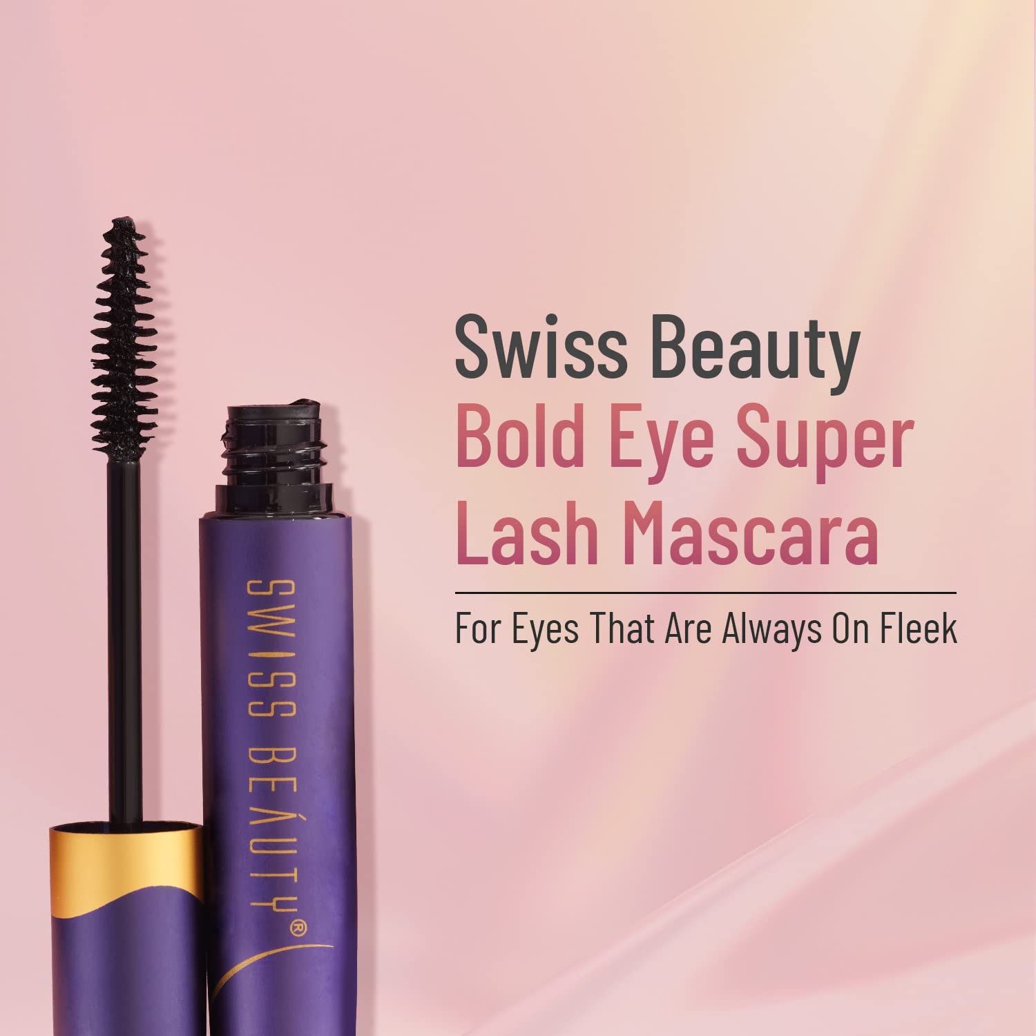 Swiss Beauty Bold Eye Super Lash Mascara with pink gradient background