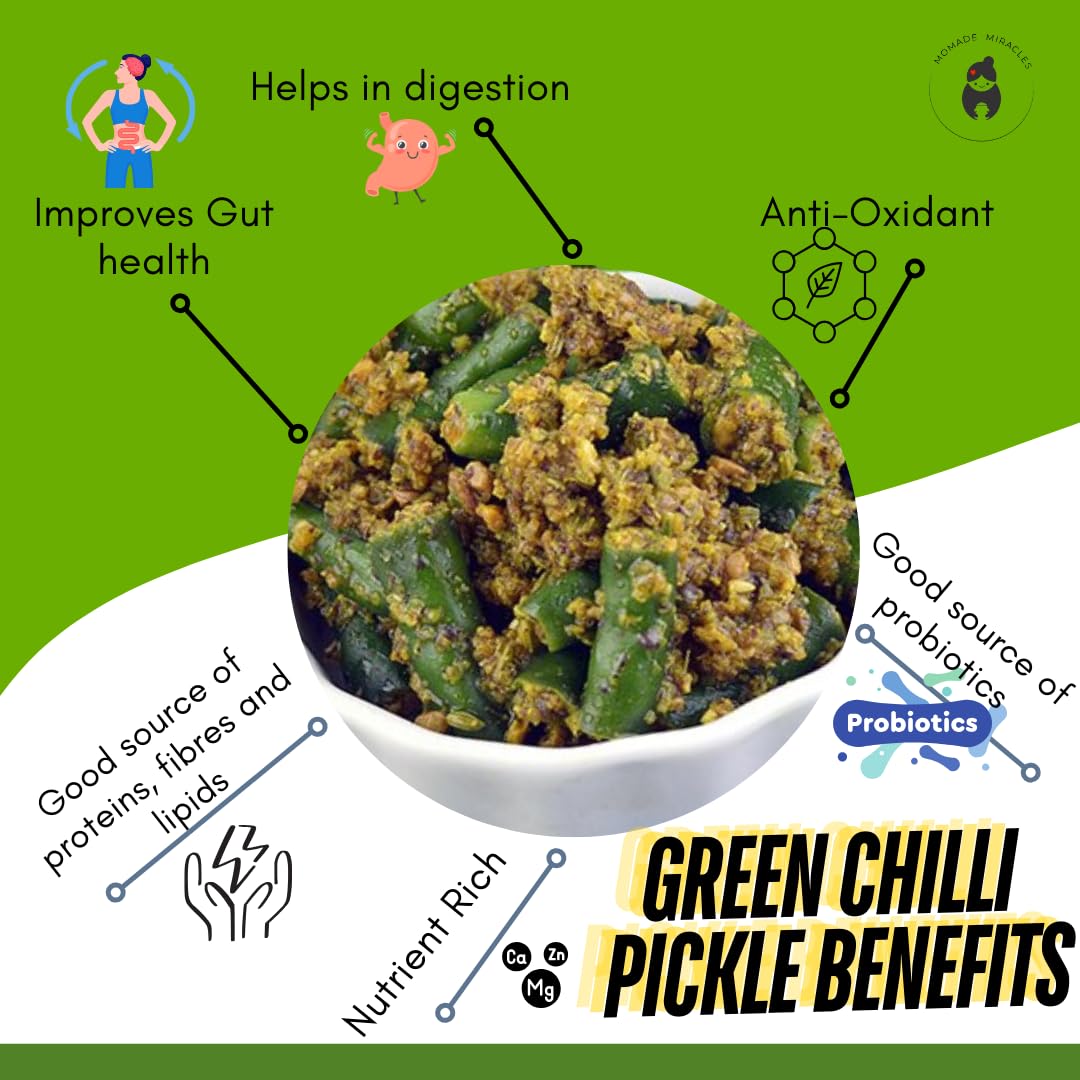 Momade Miracles Green Chilli Pickle | Hari Mirch Ka Achar - Hot, Tangy, Spicy & Delicious | Traditional Indian Taste | Made With Fresh Green Chilles | 100% Organic Green Chille Pickle (400gm)