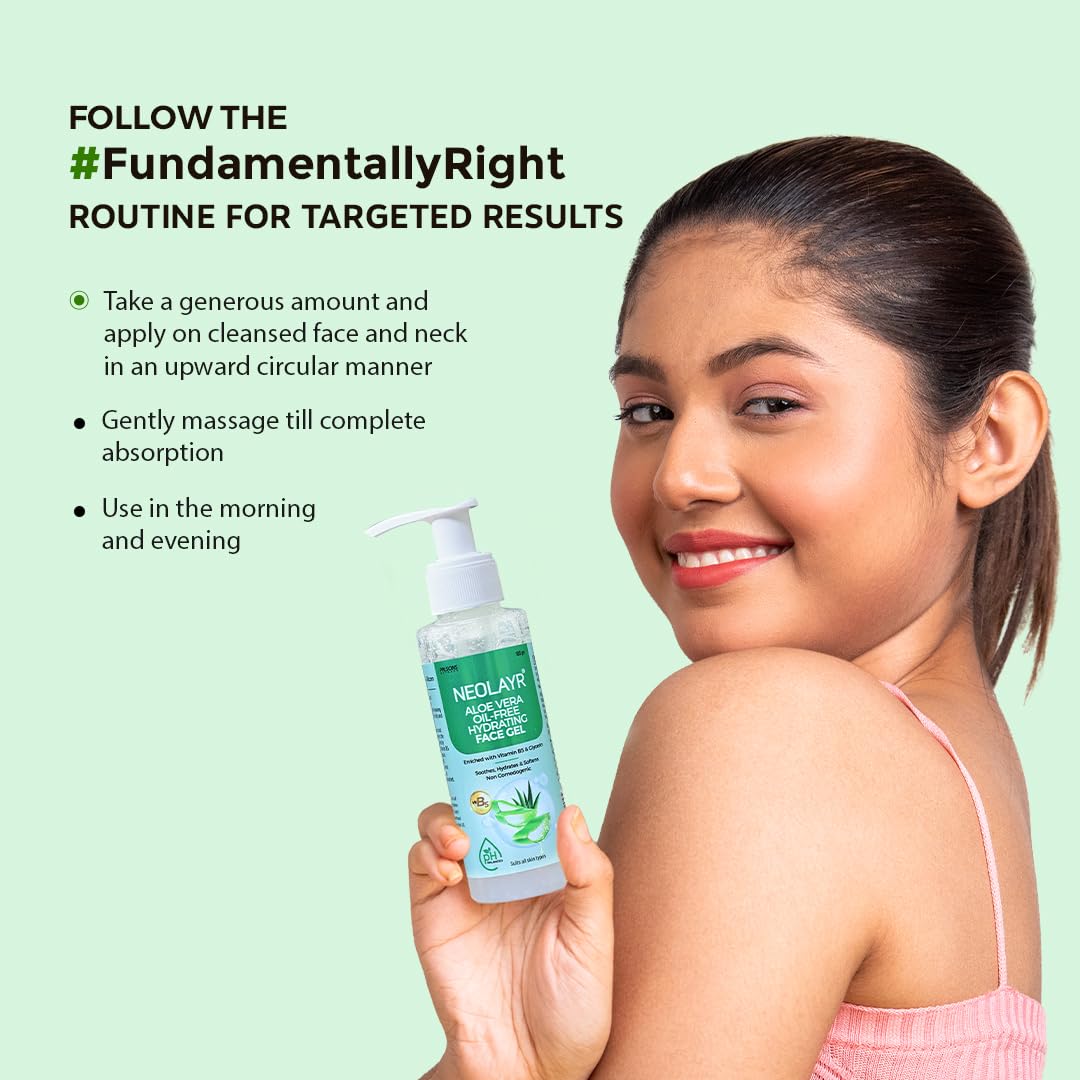 NEOLAYR Aloe Vera Oil-Free Hydrating Face Gel | For Oily and Acne Prone Skin | Vitamin B5 | Aloe Vera Extract | 100 GM | For Men & Women