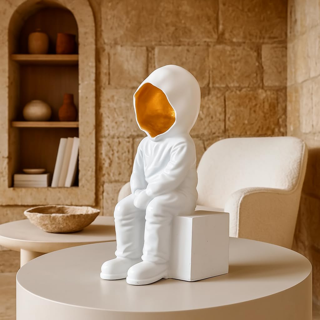 Xtore Modern Abstract White and Gold Figurine | Resin Home Decor Accent | Unique Art Piece for Living Room, Office, or Gallery | Contemporary and Thought - Provoking Design