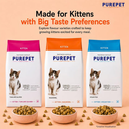 Purepet Kitten Dry Cat Food 1.2kg Pack | Mackerel Flavour | Active Behaviour | Hairball Control |Urinary Tract Health | Nutrient Rich | Minerals