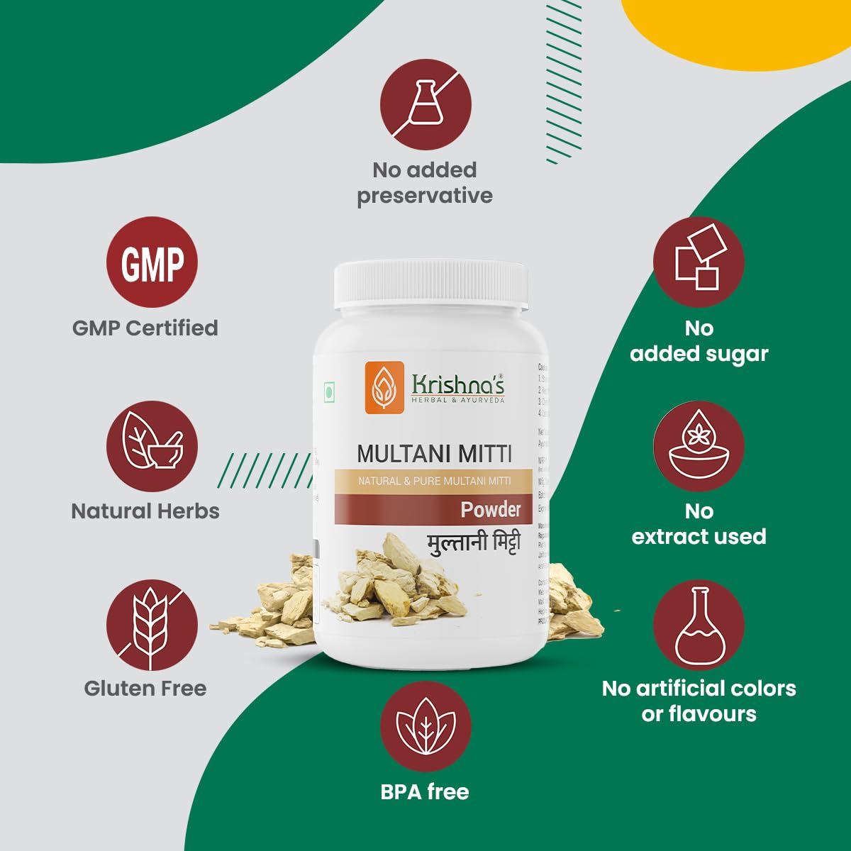 Krishna's Multani Mitti Powder - 100 g | Preservative Free | Natural Powder For Face Pack | Hair Care Pack