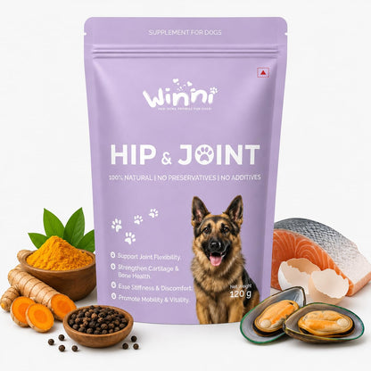 Winni Hip and Joint Supplement for Dogs | Supports Joint Health, Mobility & Flexibility | Chicken Flavor | Suitable for Puppies, Adult & Senior Dogs | No Preservatives or Additives | 120g
