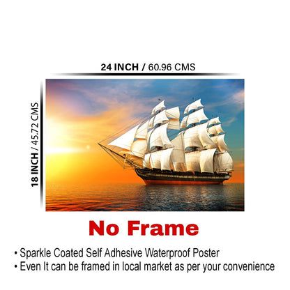 Ship Paintings for Living room, Ship Poster Big Size with Sparkle Coated Lamination - 3189 (Self Adhesive) 18x24 Inch