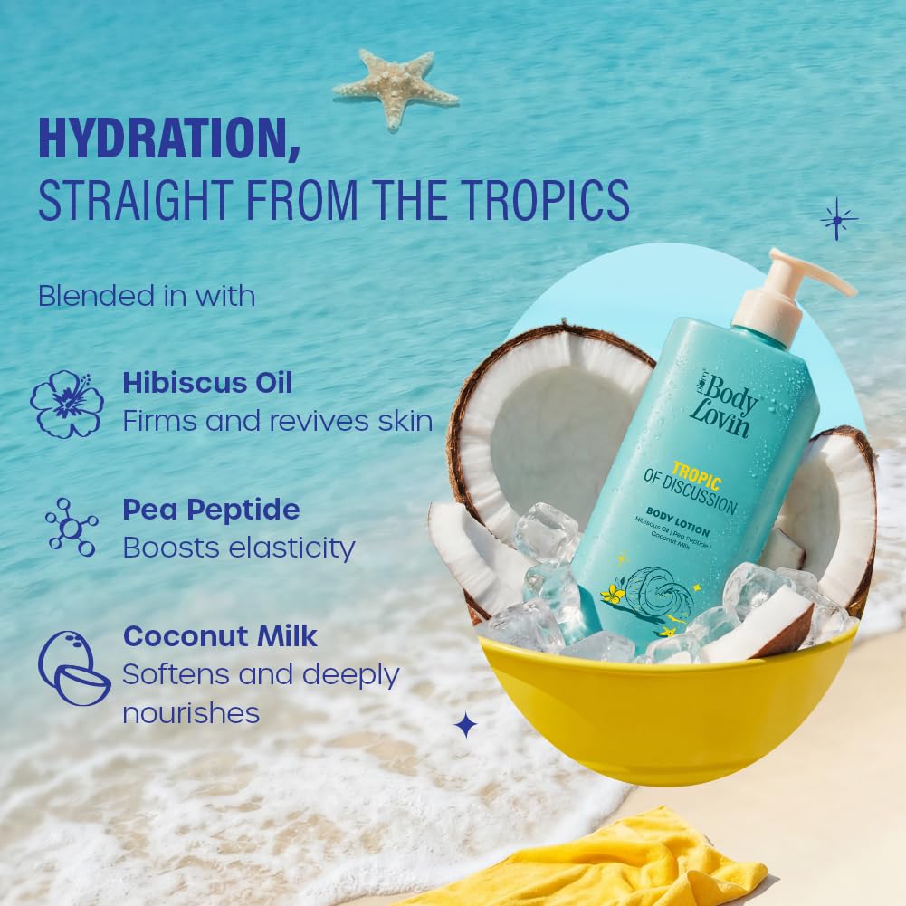 Plum BodyLovin’ Tropic Of Discussion Body Lotion | Firming & Tightening Body Lotion | Lightweight Hydration | Hibiscus Oil, Pea Peptide & Coconut Milk | Fresh Tropical Fragrance | 400 ml