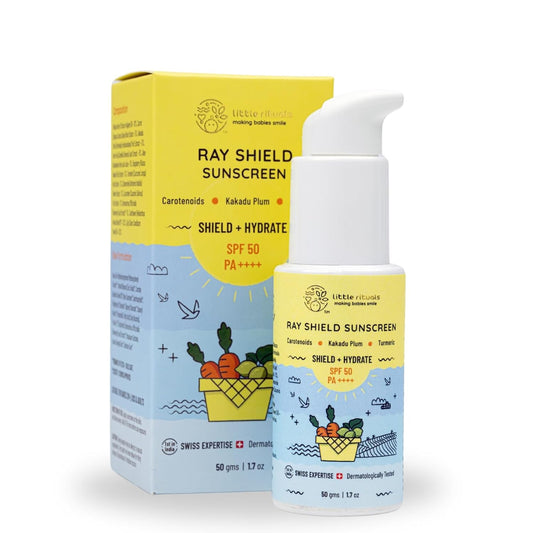Little Rituals Baby Sunscreen for Kids 0-15 Yrs SPF 50 PA++++ Organic & Natural Lotion, UVA UVB IR, Blue Light, Wifi Radiation, Protection, Hypoallergenic, SWISS Tech, Daily Use Sunblock - 50gm