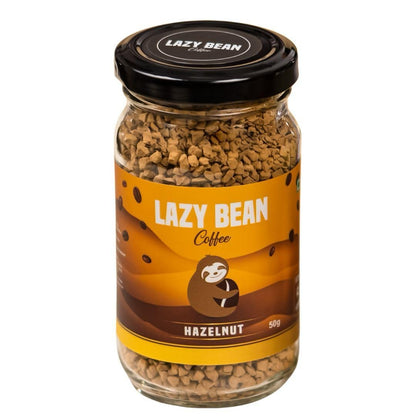 Lazy Bean Hazelnut Flavoured - Premium Instant Coffee Powder 50 g | Strong Black Coffee, Rich Aroma, Quick-Dissolving Granules | Ready in Seconds for Hot or Iced Brews at Home, Office, Travel