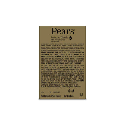 Pears Pure & Gentle Bathing Soap Bar 125 g (Combo Pack of 8) Moisturizing Glycerin Soap for Soft|| Glowing Skin & Body - Paraben Free|| For Men & Women
