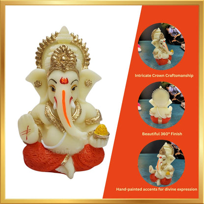 Gold Art India Resin Lord Ganesha Idol for Car Dashboard, Home, Office | Ganpati Statue for Mandir Decor | Handcrafted Ganesh Murti (Red & Ivory)