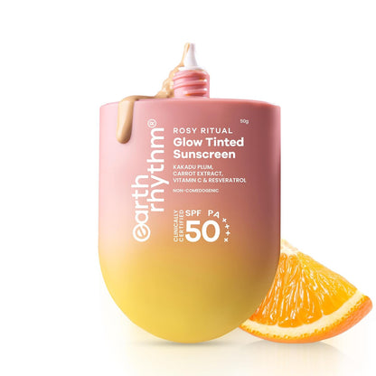 Earth Rhythm Rosy Ritual Glow Tinted Sunscreen SPF 50 PA++++ with Vitamin C, No Oxybenzone (50gm) - Vanilla