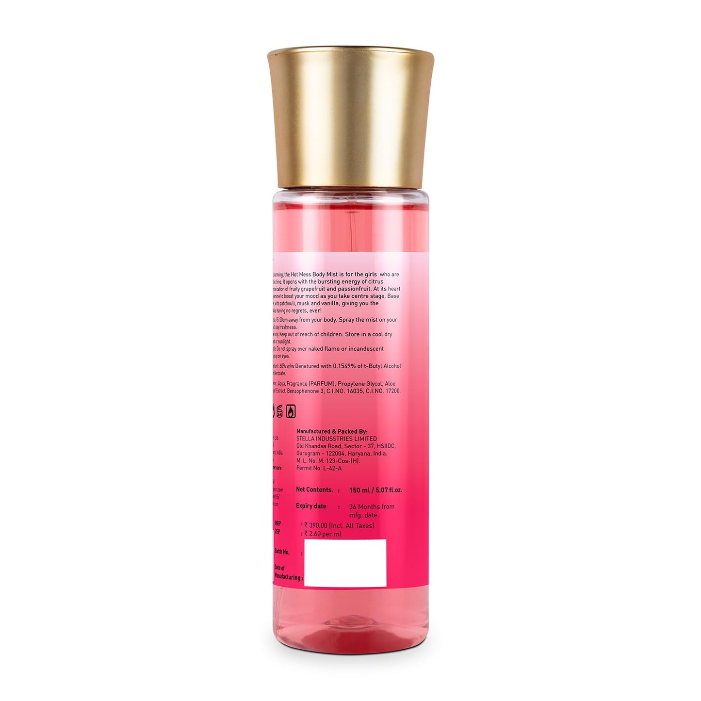 Bella Vita Luxury Hot Mess Woman Body Spray Mist Perfume with Citrus Mandarin, Passionfruit, Rose, Jasmine, Vanilla & Musk Long Lasting Fragrance, 150ML