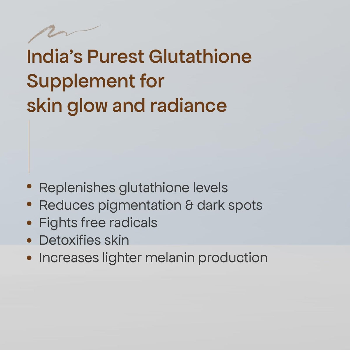Advertisement for India's Purest Glutathione Supplement on a light gray background
