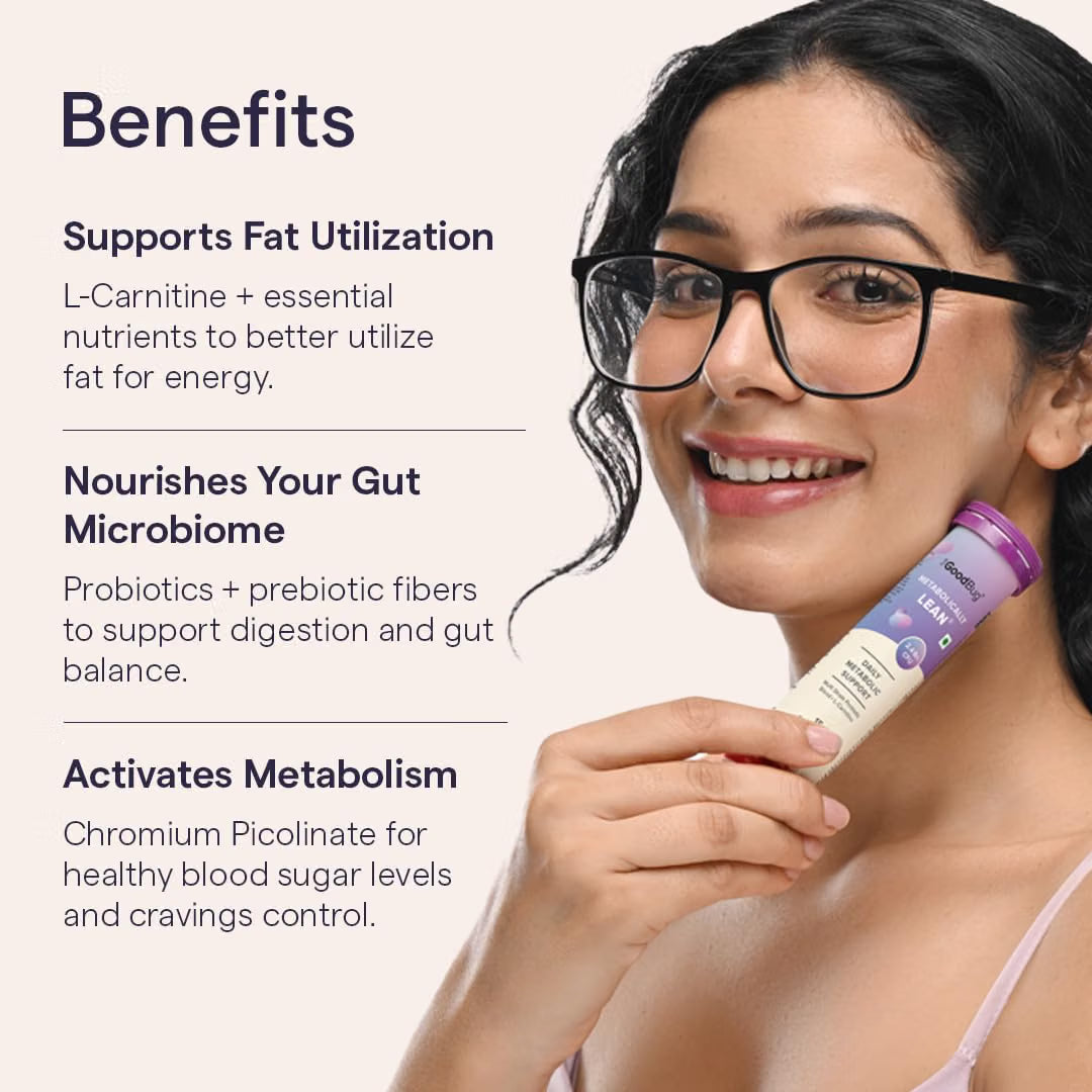 The Good Bug Metabolically Lean Effervescent Tablets - Lemon | with L-Carnitine & Probiotics| Supports Weight Management, Gut Health & Craving Control | 15 Tablets