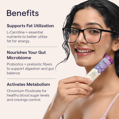 The Good Bug Metabolically Lean Effervescent Tablets - Lemon | with L-Carnitine & Probiotics| Supports Weight Management, Gut Health & Craving Control | 15 Tablets