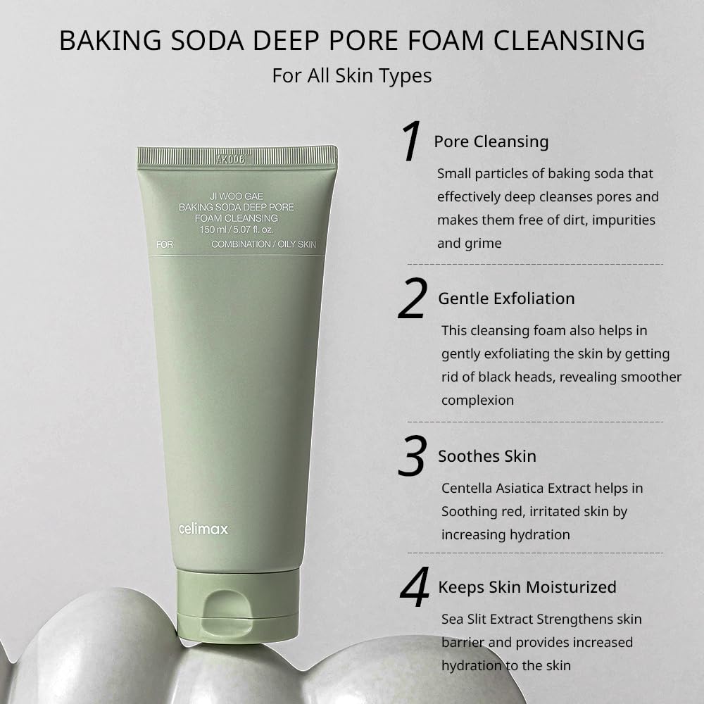 Celimax Baking Soda Deep Foam Pore Cleanser (150ml) | Cleansing Deep Pores, Blackheads, Oil-Control Foam Face Wash | Korean Skincare