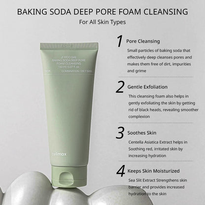 Celimax Baking Soda Deep Foam Pore Cleanser (150ml) | Cleansing Deep Pores, Blackheads, Oil-Control Foam Face Wash | Korean Skincare