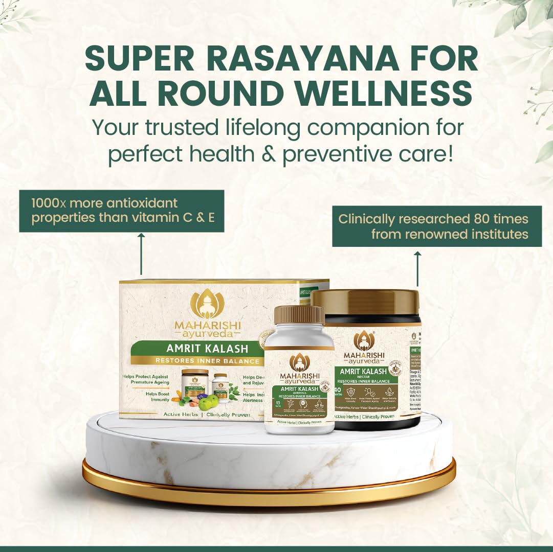Zephivo Maharishi Ayurveda Amrit Kalash Immunity Booster | Super Rasayana | Helps Immunity, Daily Wellnes Stress & Anxiety | Improves Heart Health (Ambrosia 60 Tablets & Nectar Paste 600 grams Combo Pack)
