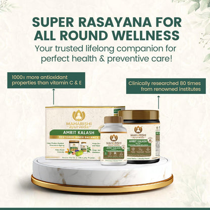 Zephivo Maharishi Ayurveda Amrit Kalash Immunity Booster | Super Rasayana | Helps Immunity, Daily Wellnes Stress & Anxiety | Improves Heart Health (Ambrosia 60 Tablets & Nectar Paste 600 grams Combo Pack)
