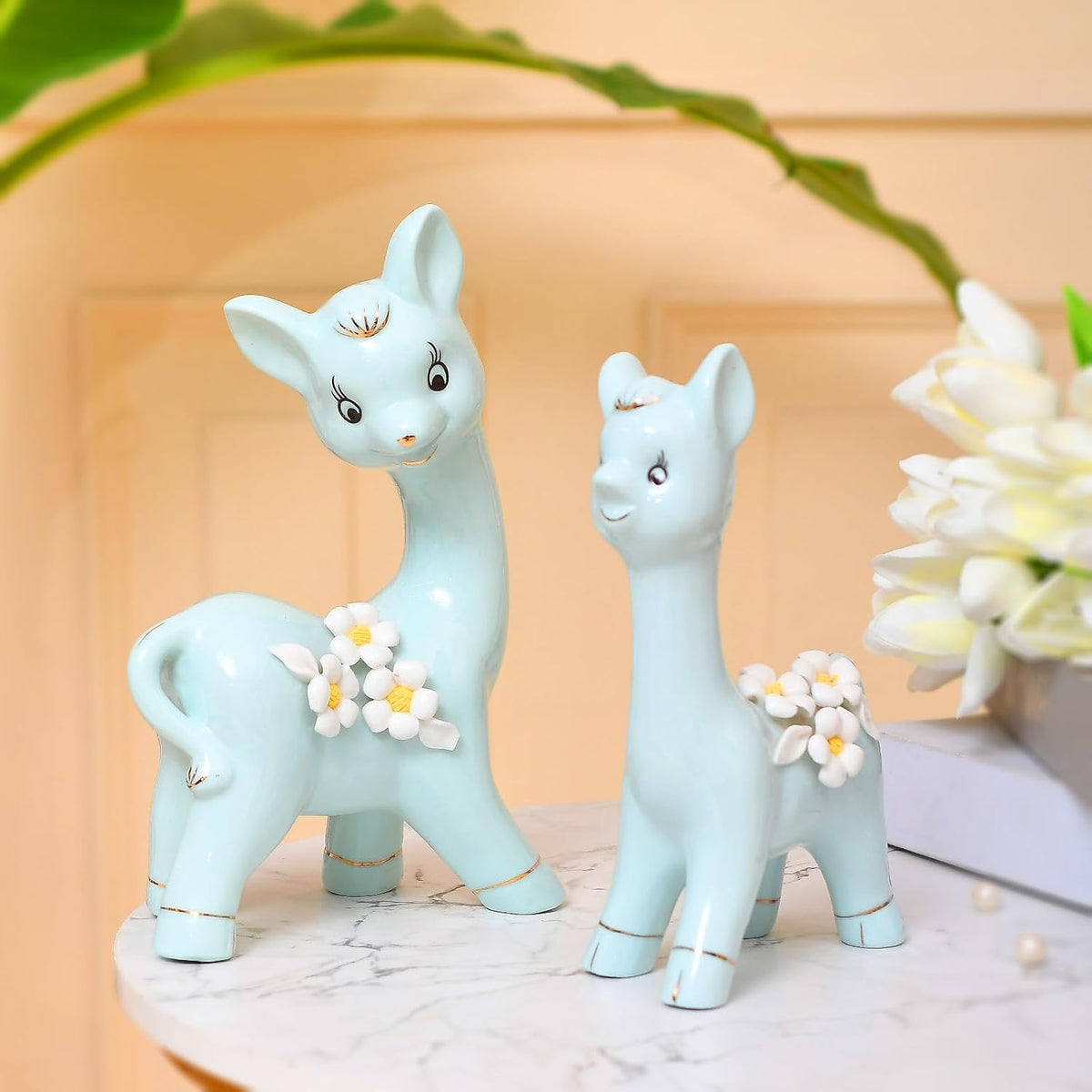 Modern Fox Pair Ceramic Art Figurine | Beautiful Home Decor (Pack of 2, Sky)