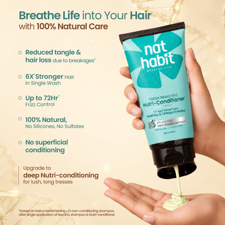 Nat Habit Rosemary Conditioner for Women & Men Hairfall | Bio-activated for Dry & Frizzy Hair | Moisturizing & Nourishing with Argan Oil for Shiny Hair, Suitable for Curly, Dry & Frizzy Hair & Oily Scalp,150ml