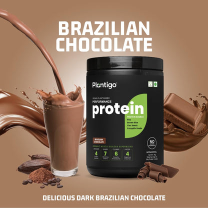 Plantigo Clean Plant Protein Powder | No Preservatives, No Banned Substances |Super Protein Blend- Pea, Brown Rice, Flax, Pumpkin 21SuperFoods Vegan Protein For Men, Women (Brazilian Chocolate - 1 Kg)