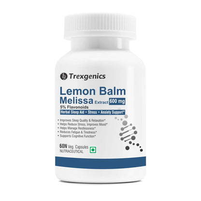 Trexgenics LEMON BALM 5% Flavonoids 500 mg Sleep, Relaxation, Mood Support VEGAN & NON-GMO (60 Veg. Capsules) (Pack of 1)