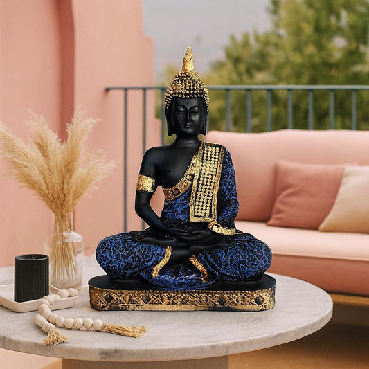 Beautiful Resin Meditating Buddha Statue for Home Decor (Pack of 1, Purple & Black)
