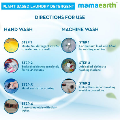 Mamaearth Plant Based Laundry Detergent For Babies - 1 L | Infused with Neem Extract and Lime Citrus Acid | Liquid Formula, Removes Tough Stains, Eliminates Odor
