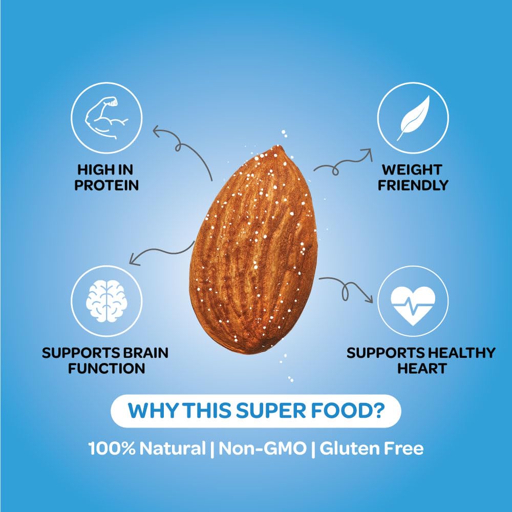 Bazana Premium Roasted Salted Almonds/Badam, 190g | Perfectly Roasted Savory Nuts | Crunchy, Protein-Rich Healthy Snacks