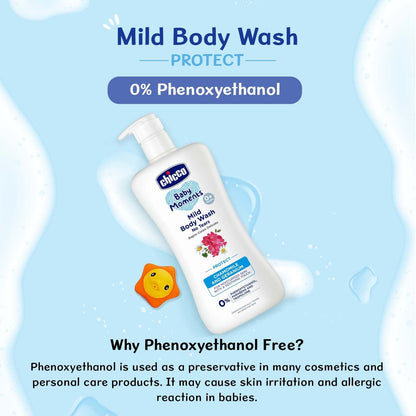 Chicco Baby Moments Mild Body Wash Protect, New Advanced Formula With Natural Ingredients, No Tears, Suitable For Babys Body Wash, No Phenoxyethanol And Parabens (500Ml)