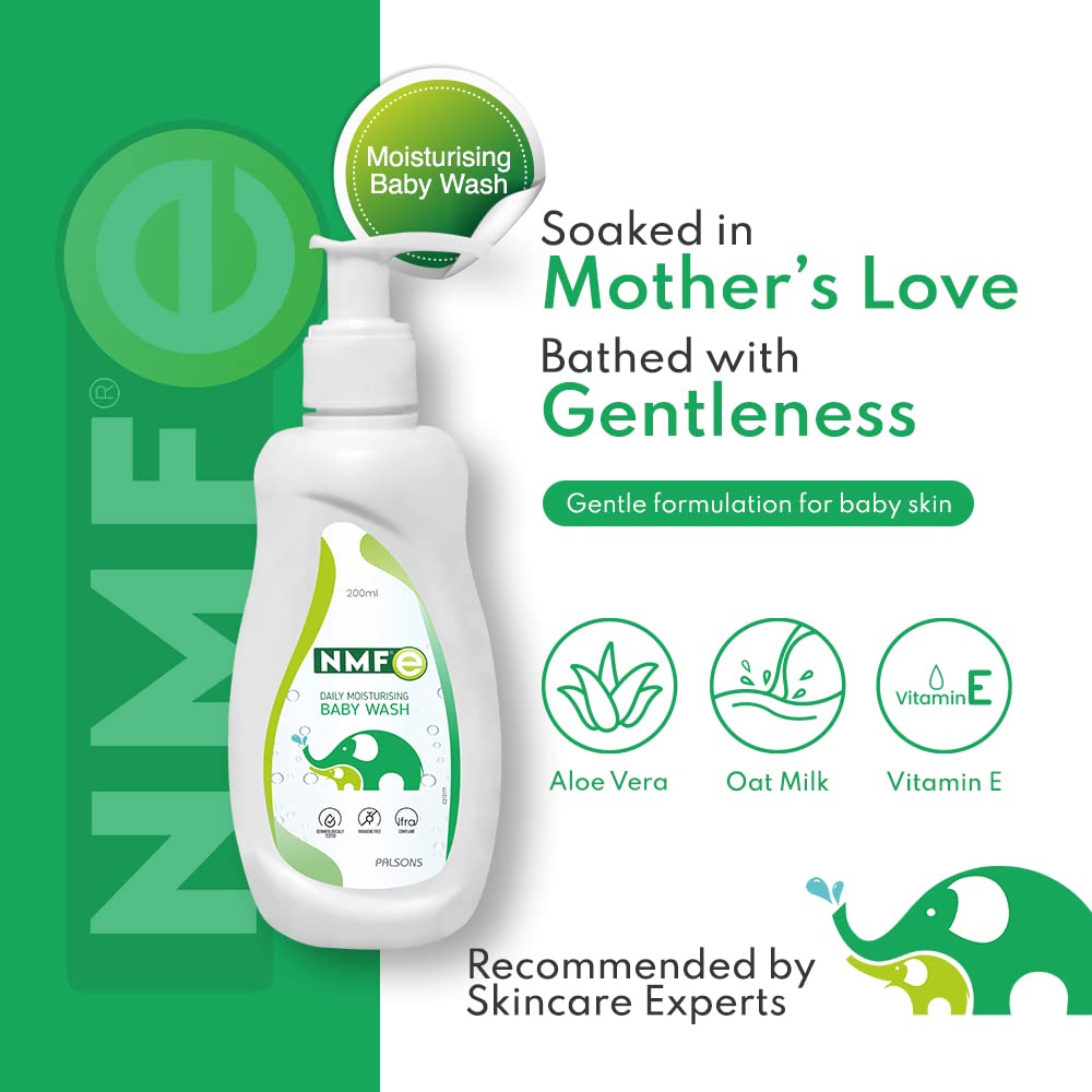 NMFe Daily Moisturising Baby Wash | Enriched with Aloe Vera, Oat Milk & Vitamin E | Suitable for Newborns | Paraben-Free | Skin-Matching pH 5.5 | Safe for Baby's Delicate Skin | Dermatologically Tested & Pediatrician Recommended | 200 ml