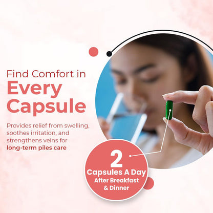 ZEROHARM Holo Piles Care Capsules | Vein Health & Hemorrhoid Relief | Reduces Swelling & Eases Discomfort | 60 Veg Capsules (1 Pack)