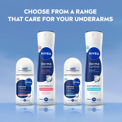 Nivea deodorant bottles on a blue background with text about underarm care.