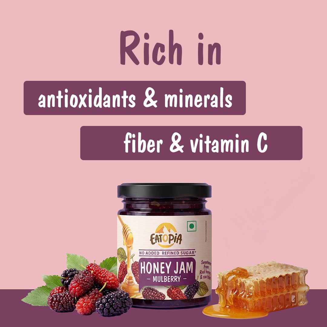 Eatopia Mulberry Honey Jam, 70% Berries, Pack of 1 (240g)