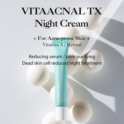 Dr.Different Vitaacnal Tx Night Cream For Face - Soothing & Nourishing Retinal Sebum Control Night Cream For Acne-Prone Skin - Blackheads Care Oil-Free Treatment Removes Dead Skin Cells 0.7Oz.