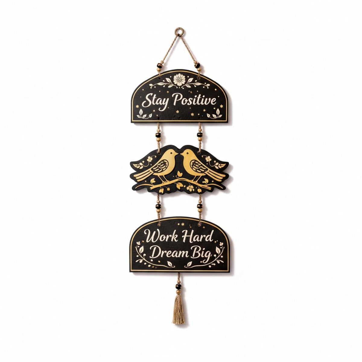 eCraftIndia Gold Foil Embossed Wooden Stay Positive Work Hard Dream Big Wall Hanging for Home Office