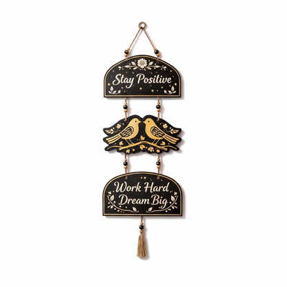 eCraftIndia Gold Foil Embossed Wooden Stay Positive Work Hard Dream Big Wall Hanging for Home Office