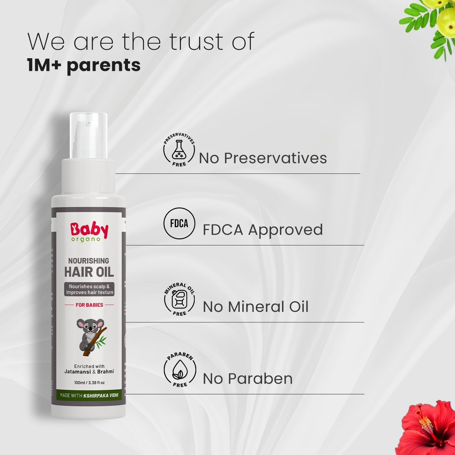 BabyOrgano Ayurvedic Nourishing Hair Oil for Babies & Kids (0-3 Years) – Best Hair Growth Oil – Soothes Cradle Cap – 100% Natural – Promotes Healthy Hair & Scalp – 100ml