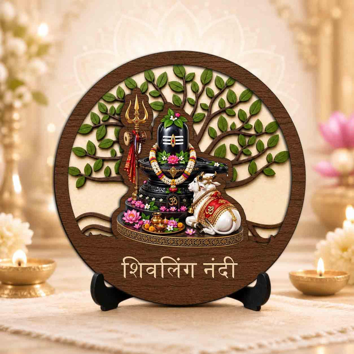 Plan To Gift Shivling Nandi Wooden Murti for Home Mandir, Prayer Room, Table Top Decor & Spiritual Gifting - 5x5 Inch