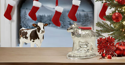 Vail Creation German Silver Kamdhenu Cow and Calf Idol Decoration for Pooja Room Gift Worship Office Home Decor Items | Silver Cow and Calf Statue