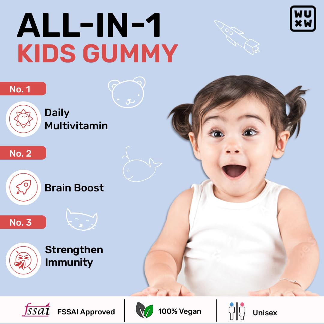 What's Up Wellness Multivitamin Gummies For Kids With Dha, Vitamins And Zinc, Healthy Gummy For Daily Nutrition, Natural Orange Flavored Gummies For Kids And Teenagers –30 Days Pack (Age 5 –17 Years)