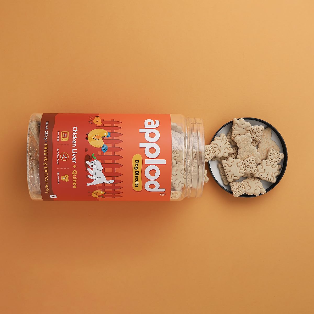 Applod Chicken Liver with Quinoa Dog Biscuits for Puppies & Adult Dogs | Oven-Baked Crunchy Dog Treats Made with Real Ingredients | Healthy Training & Reward Snacks | 420g