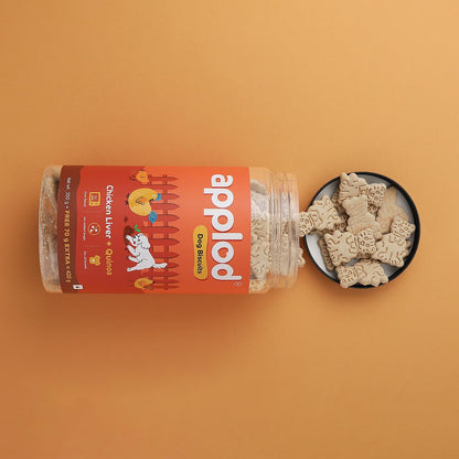 Applod Chicken Liver with Quinoa Dog Biscuits for Puppies & Adult Dogs | Oven-Baked Crunchy Dog Treats Made with Real Ingredients | Healthy Training & Reward Snacks | 420g
