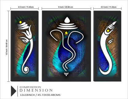 Ganesha UV Textured Home Decorative Self Adhesive Religious Painting Set of 3 (Multicolour, 12 Inch X 18 Inch, SANFJM1010)
