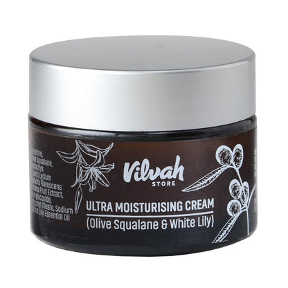Vilvah Ultra Moisturising Cream for Face | Lightweight, Non-Greasy Moisturiser | Hydration & Skin Barrier Repair| With Olive Squalane, White Lily & Goji Berry | For All Indian Skin Types | 50g