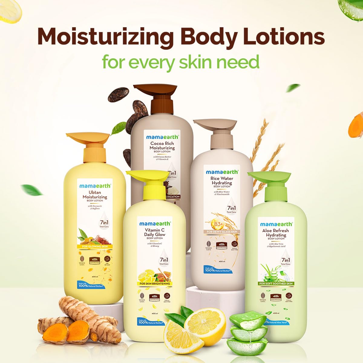 Mamaearth Aloe Refresh Hydrating Body Lotion with Aloe Vera & HA for Soft Soothed Skin 400ml | 48H Moisturization in Summer| 100% Natural Aloe Vera| Lightweight, Non-Sticky Smooth Skin| All Skin Types