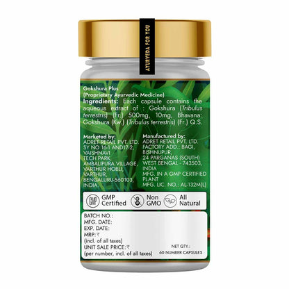 Kapiva Gokshura Capsules | Natural Source for Energy, Performance, Stamina & Muscle Growth | Men's Wellness | Tribulus | 60 Caps, 500mg each