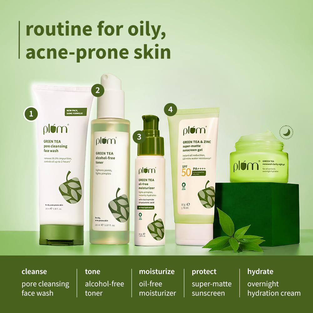 Plum Green Tea Pore Cleansing Face Wash for Oily, Acne Prone, Dry & Combination Skin | with Glycolic Acid | Fight Pimples & Control Excess Oil | Gentle Exfoliating & Non-Drying | Women & Men | 100ml
